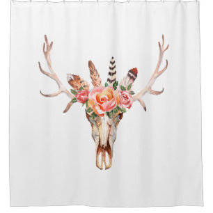BoHo Animal Skull Watercolor Roses Bah Shower Shower Curtain