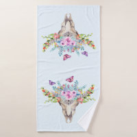 Boho Animal Skull with Butterflies and Flowers