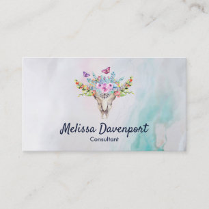 Boho Animal Skull with Butterflies and Flowers Business Card