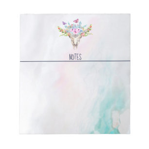 Boho Animal Skull with Butterflies and Flowers Notepad