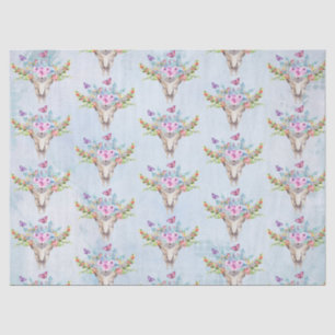 Boho Animal Skull with Butterflies and Flowers Tissue Paper