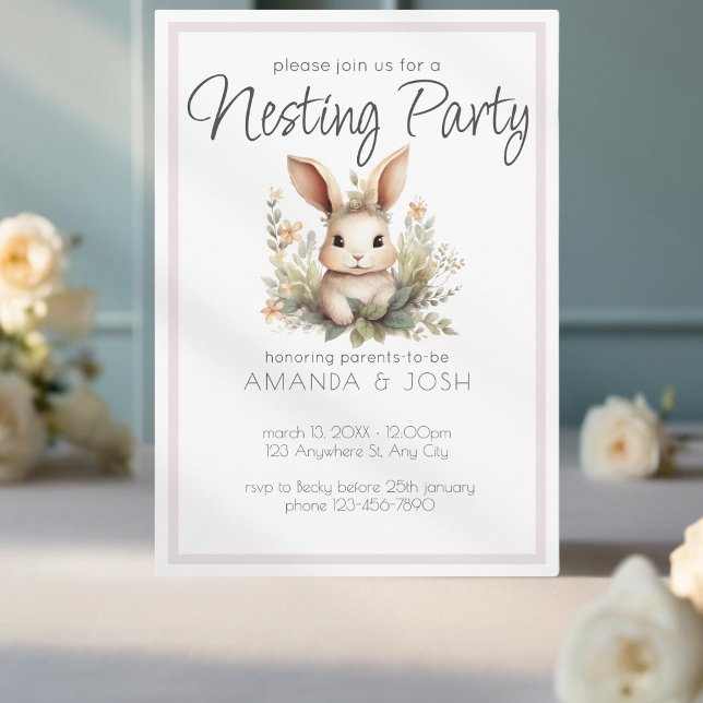 Boho animals cute rabbit botanical Nesting Party Invitation (Creator Uploaded)