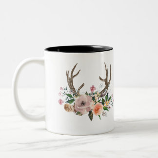 boho antler Two-Tone coffee mug