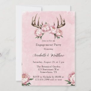 Boho Antler with Pink Peonies Engagement Party Invitation