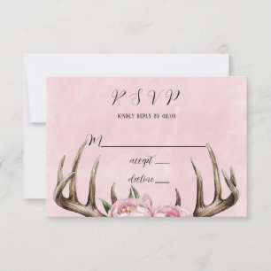 Boho Antler with Pink Peonies Wedding RSVP Card
