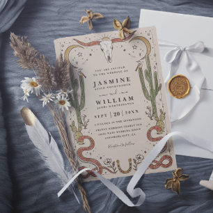 Boho Antlers Southwestern Rustic Elegant Wedding Invitation