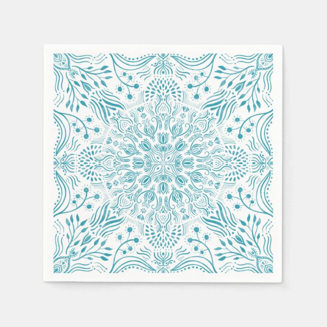 Boho Aqua Teal Moroccan tile napkins (Front)