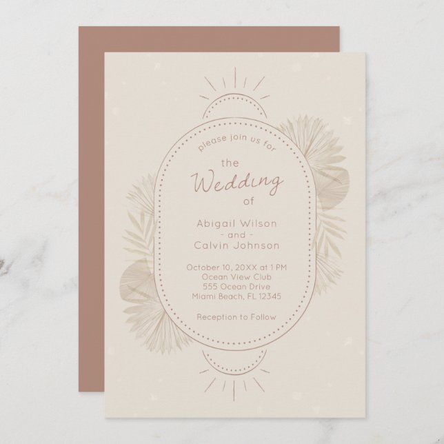 Boho Arch and Palm Terracotta and Ivory Wedding   Invitation (Front/Back)