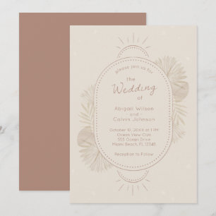 Boho Arch and Palm Terracotta and Ivory Wedding Invitation