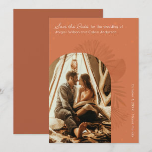 Boho Arch and Palm Terracotta Save the Date Invitation