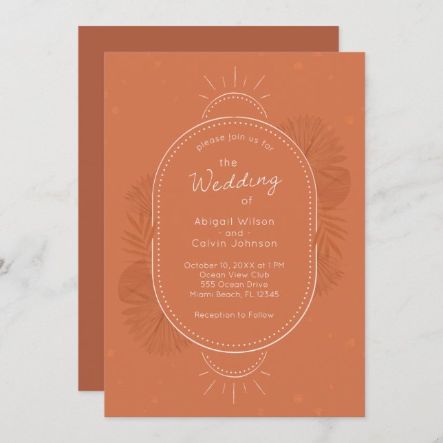Boho Arch and Palm Terracotta Wedding Invitation (Front/Back)
