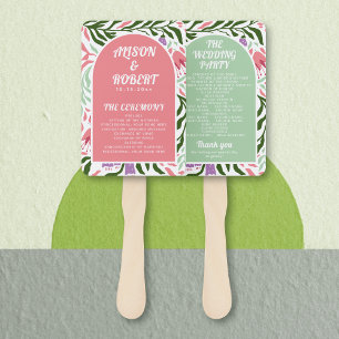 Boho arch and retro  flowers  wedding program hand fan