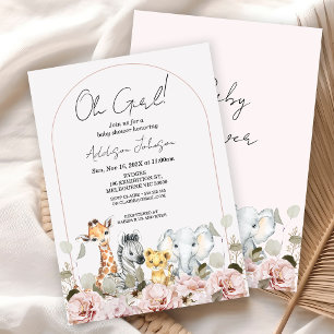 Boho Arch Blush Floral Safari Baby Shower  Invitation