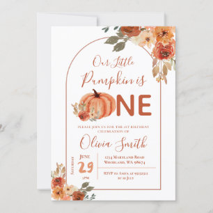 Boho Arch Burnt orange Pumpkin 1st Birthday Invitation
