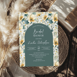 Boho arch colourful dusty green yellow wildflowers invitation