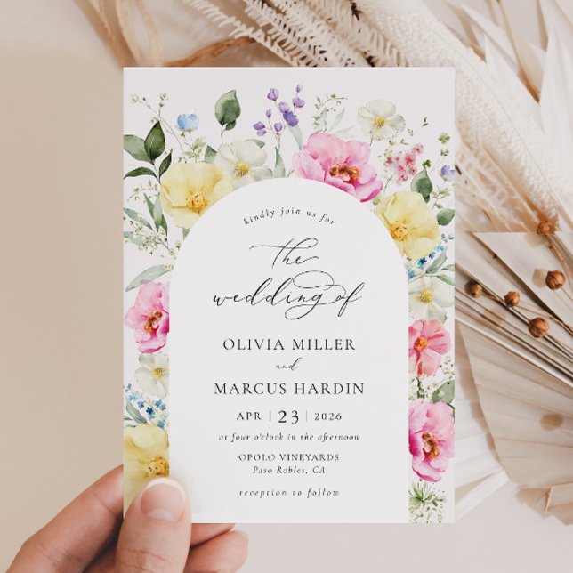 Boho Arch Colourful Floral Spring Elegant Wedding Invitation (Creator Uploaded)