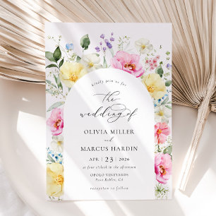 Boho Arch Colourful Floral Spring Elegant Wedding Invitation