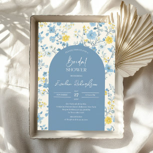 Boho arch colourful light blue yellow wildflowers invitation