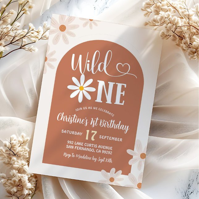 Boho Arch Daisy Wild One First Birthday Invitation (Creator Uploaded)