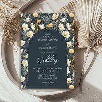 Boho arch dark green yellow ivory wild flowers