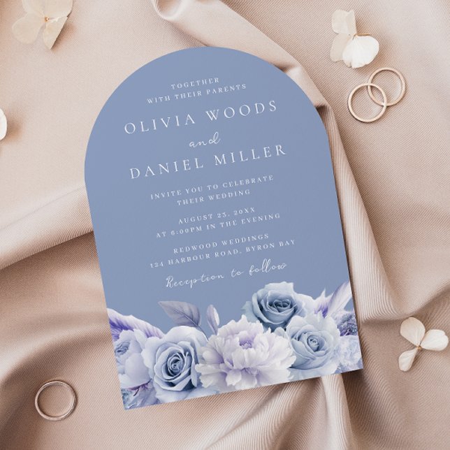 Boho Arch Dusty Blue Floral Wedding Invitation (Creator Uploaded)