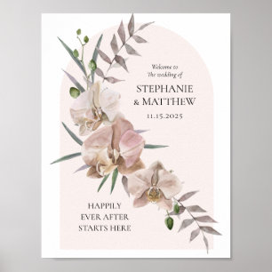 Boho Arch Dusty Orchids Flowy Wedding Poster