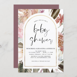 Boho Arch Dusty Pink Burgundy Baby Shower Invitation