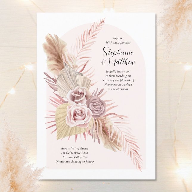 Boho Arch Dusty Rose Flowy Floral Wedding Invitation (Creator Uploaded)