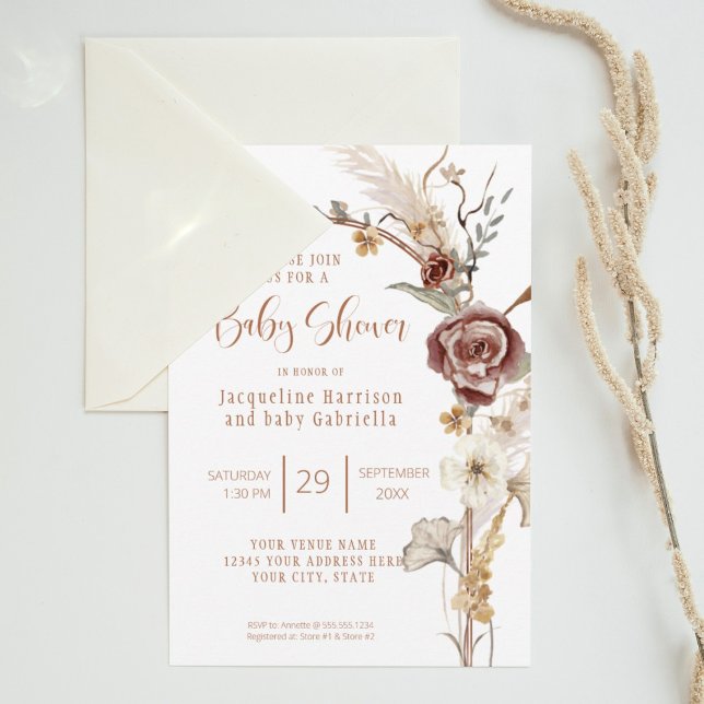 BOHO Arch Fall Floral Modern Copper Baby Shower Invitation (Creator Uploaded)