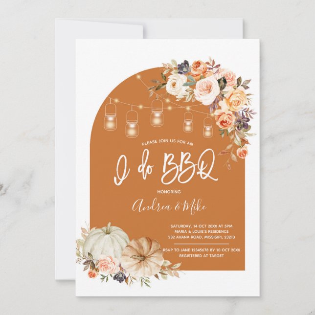 Boho Arch Fall Pumpki BBQ Couple Shower Invitation (Front)