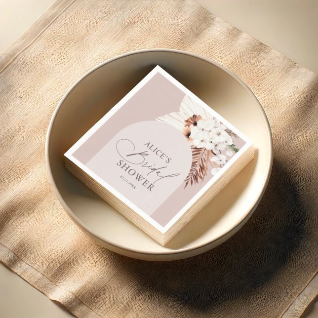 Boho Arch Floral Dried Leaves Beige Bridal Shower Napkin (Creator Uploaded)