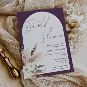 Boho Arch Floral Purple Plum Bridal Shower Invitation