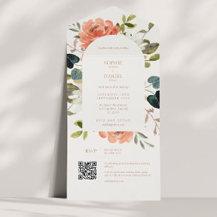 Boho Arch Floral Watercolor Wedding All In One Invitation