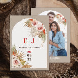 Boho arch frame floral Earth tones  wedding photo Save The Date<br><div class="desc">This gorgeous romantic boho wedding save the date, featuring a trendy combination of bohemian dried palm leaves & rose watercolor illustration in desert colour tones, will help you create the ideal modern wedding suite. Easily edit the template fields to customise this card with your wedding date, the bride and groom's...</div>