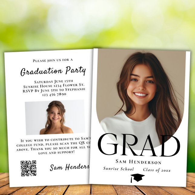 Boho Arch Graduation College Fund QR Code  Invitation (Creator Uploaded)