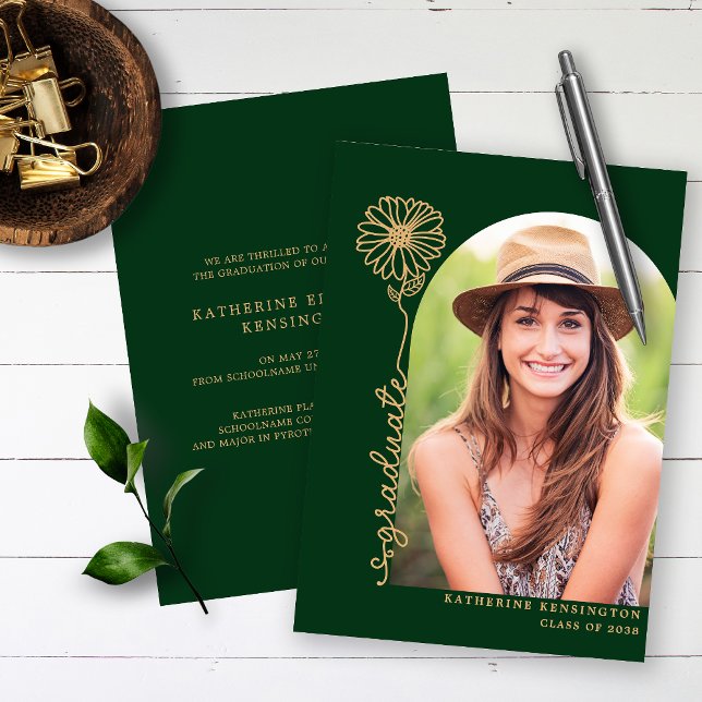 Boho Arch Green Gold Handwritten Photo Graduation (Creator Uploaded)