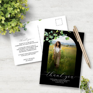 Boho Arch Ivy Black Graduation Thank You  Postcard