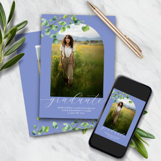 Boho Arch Ivy Cornflower Blue Graduation Invitation