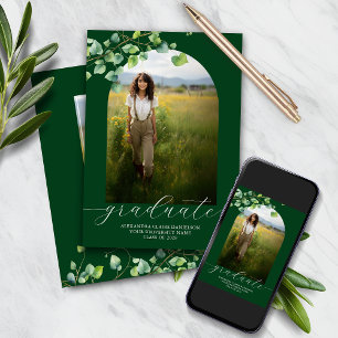Boho Arch Ivy Forest Green Graduation Invitation