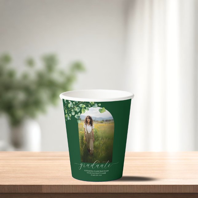Boho Arch Ivy, Forest Green Graduation  Paper Cups (Creator Uploaded)