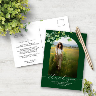 Boho Arch Ivy Forest Green Graduation Thank You  Postcard