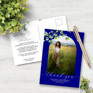 Boho Arch Ivy Navy Blue Grad Thank You  Postcard