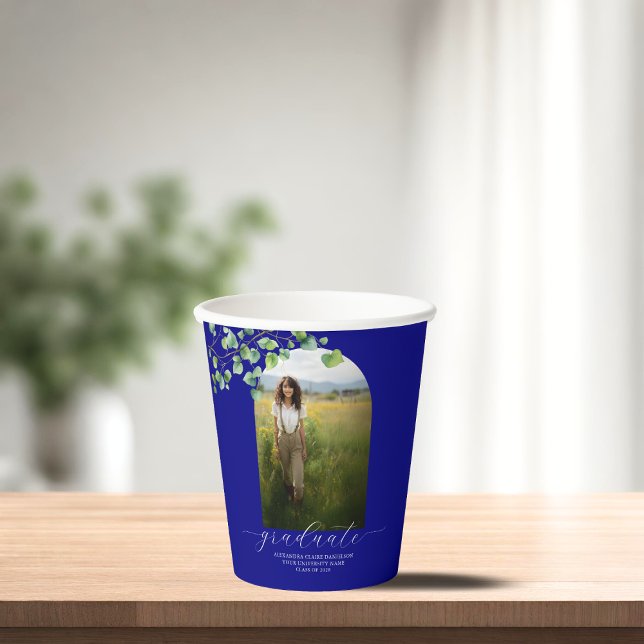 Boho Arch Ivy, Navy Blue Graduation  Paper Cups (Creator Uploaded)