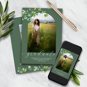 Boho Arch Ivy Sage Green Graduation Invitation