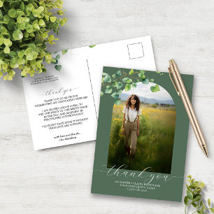 Boho Arch Ivy Sage Green Graduation Thank You Postcard