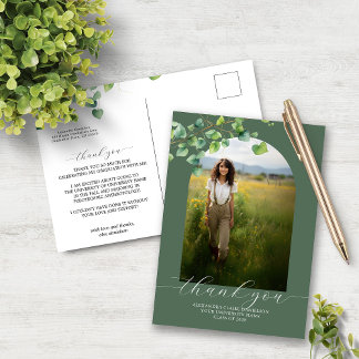 Boho Arch Ivy Sage Green Graduation Thank You  Postcard