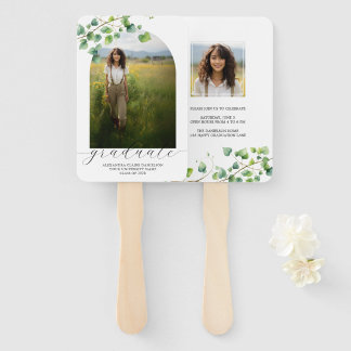 Boho Arch Ivy, White Graduation  Hand Fan