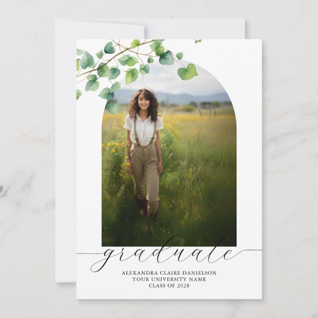 Boho Arch Ivy, White Graduation  Invitation (Front)