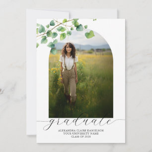 Boho Arch Ivy, White Graduation  Invitation
