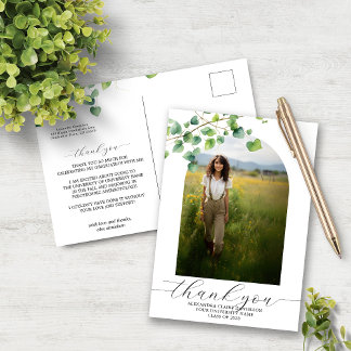 Boho Arch Ivy White Graduation Thank You  Postcard